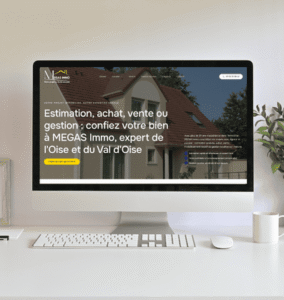 Mockup du site vitrine MEGAS Immo, agent immobilier - Création de site vitrine - Marine Duc Digital