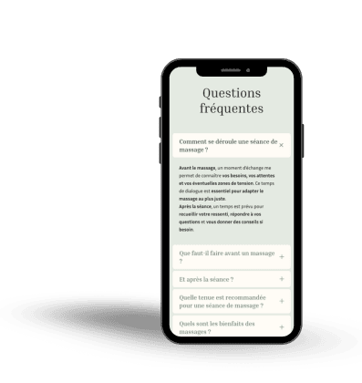 Screen de la faq d'un site vitrine de masseur à domicile - version mobile - Marine Duc Digital