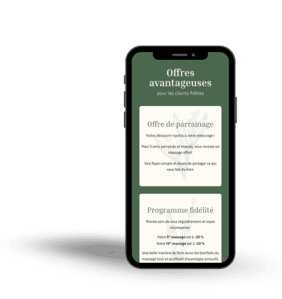 Screen de l'offre client d'un site vitrine de masseur à domicile - version mobile - Marine Duc Digital